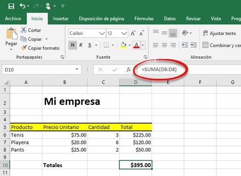Barra de funciones en Excel