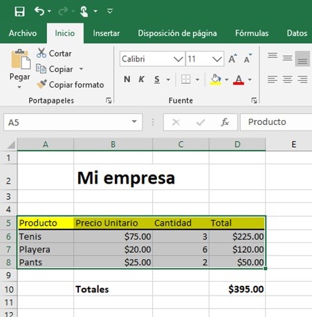 Selección de datos en Excel