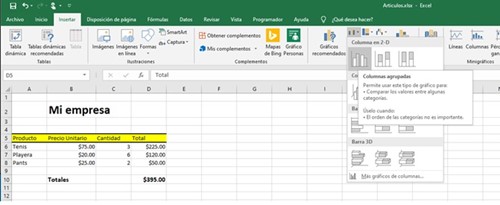 Gráficos de columnas en Excel