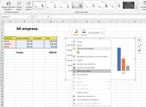 Cambio datos en gráfico de Excel